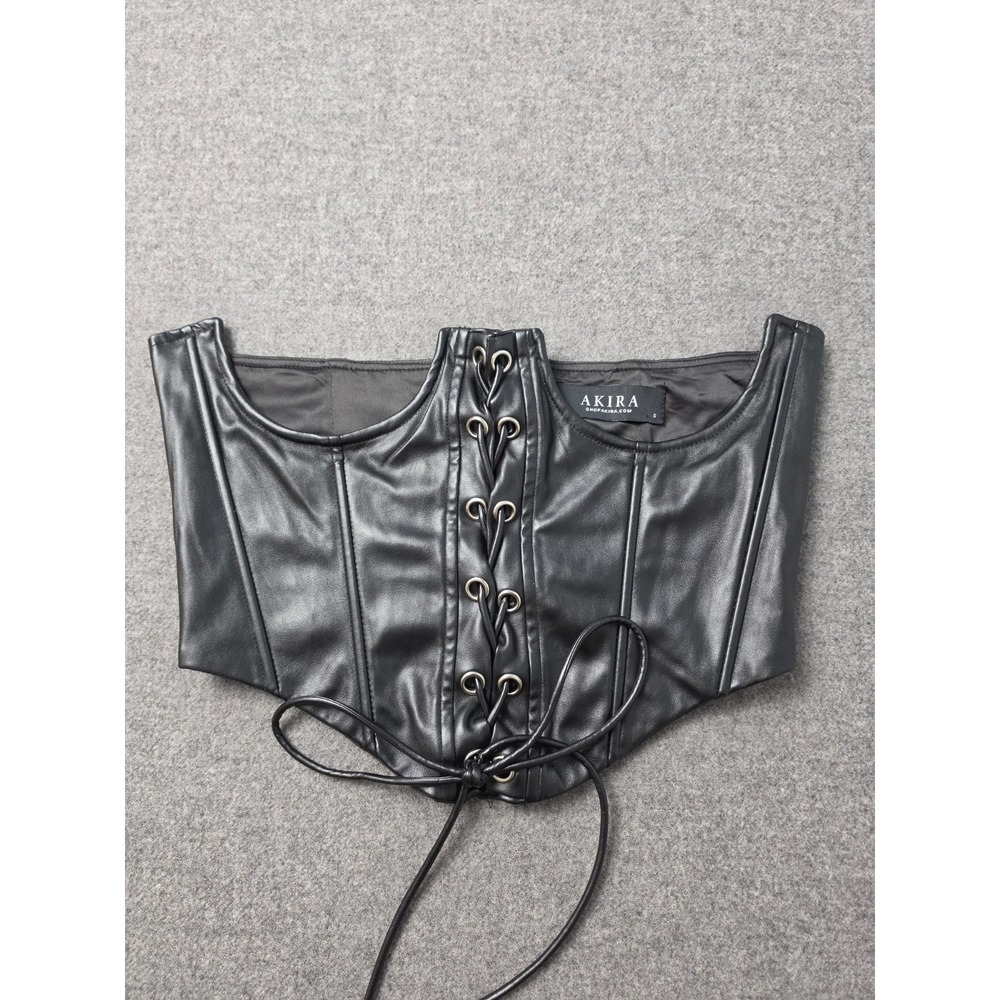AKIRA Faux Leather Corset Womens S Black Lace Up Front Steampunk Goth Back Zip